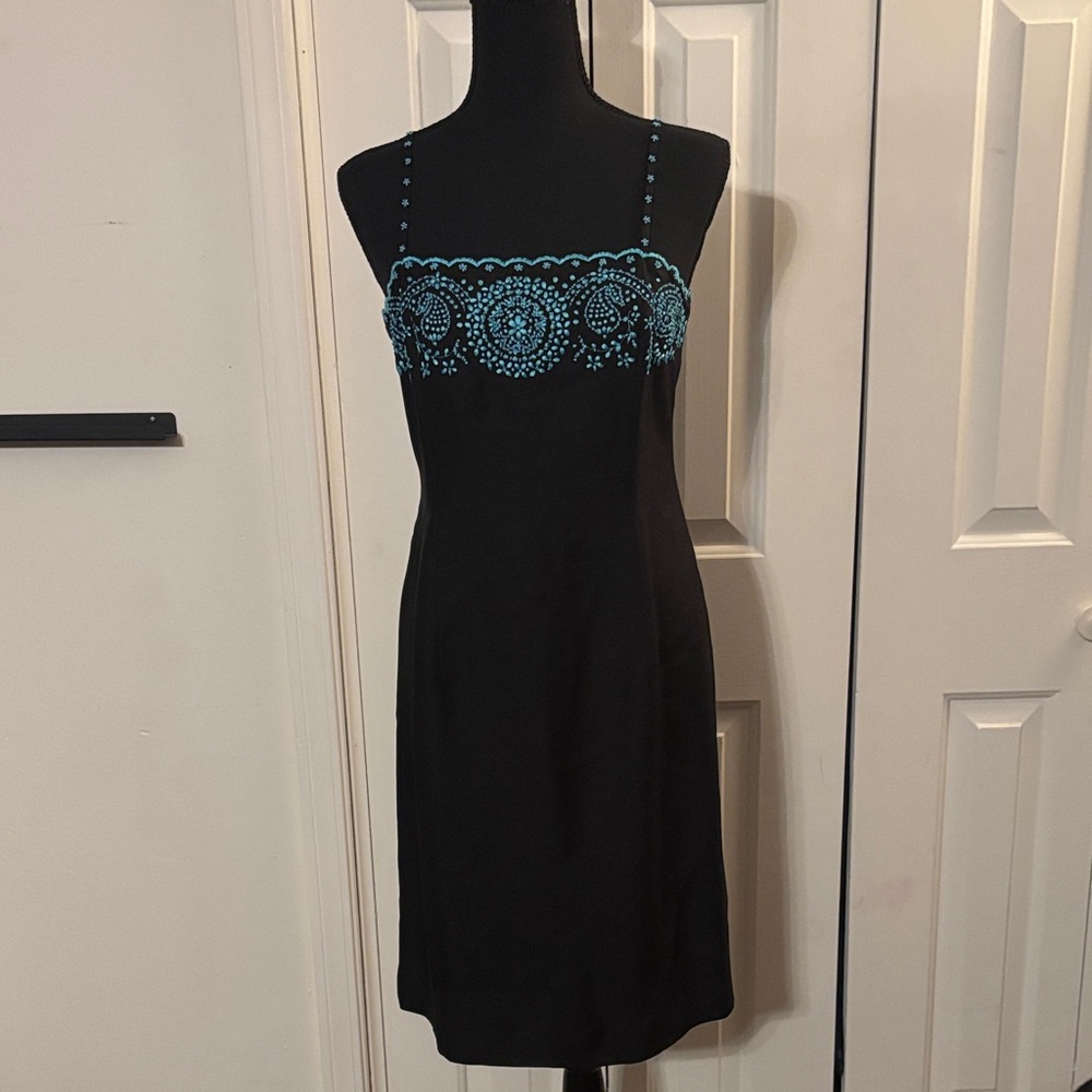 Ann Taylor Black Dress with Blue Embroidery